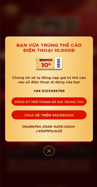 Trúng thưởng Thẻ cào điện thoại trị
            giá 10.000 VNĐ